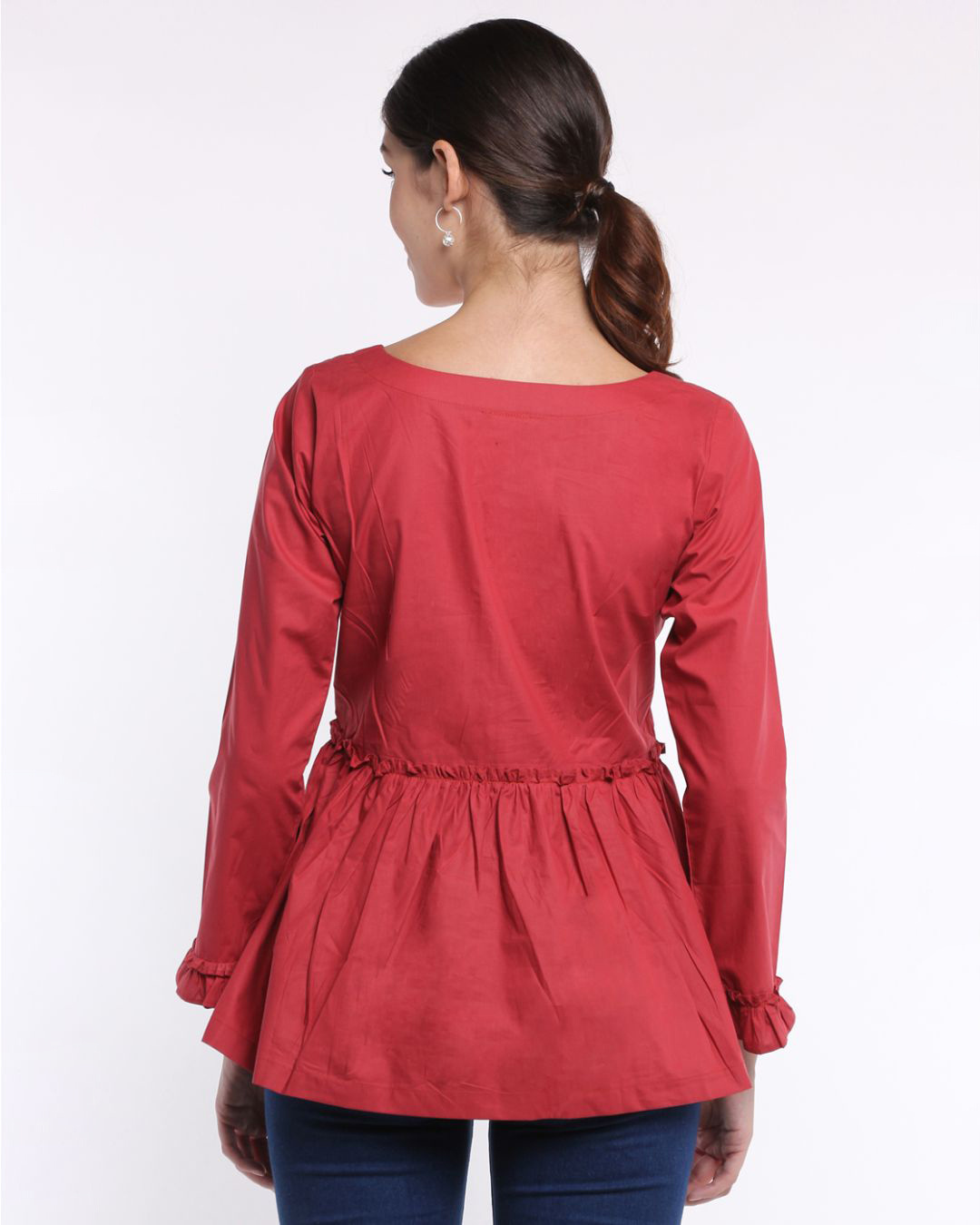 Shop Women's Red Square Neck Peplum Top-Back