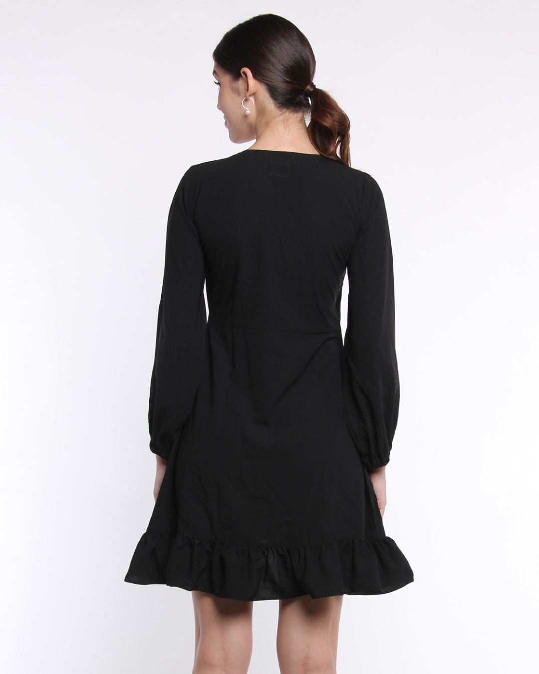 Shop Women's Black Ruffled Wrap Dress-Back