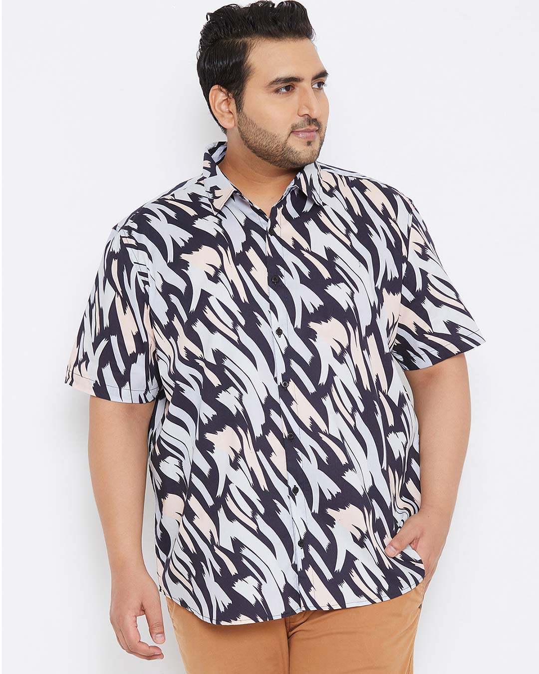 Shop Plus Size Men's Stylish Graphic Design Half Sleeve Casual Shirt-Back