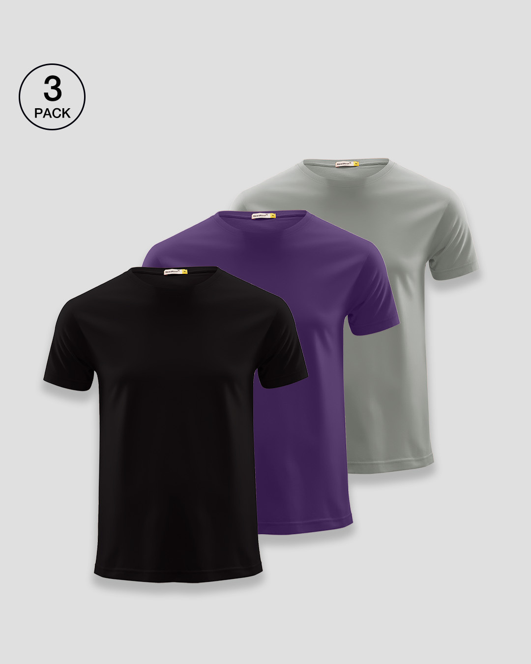 

Men' Half Sleeves T-Shirt Pack of 3 (Black,Parachute Purple & Meteor Grey) Men' Plain Half Sleeve T-shirt - Pack of 3 Bewakoof.com, Black-purple-grey