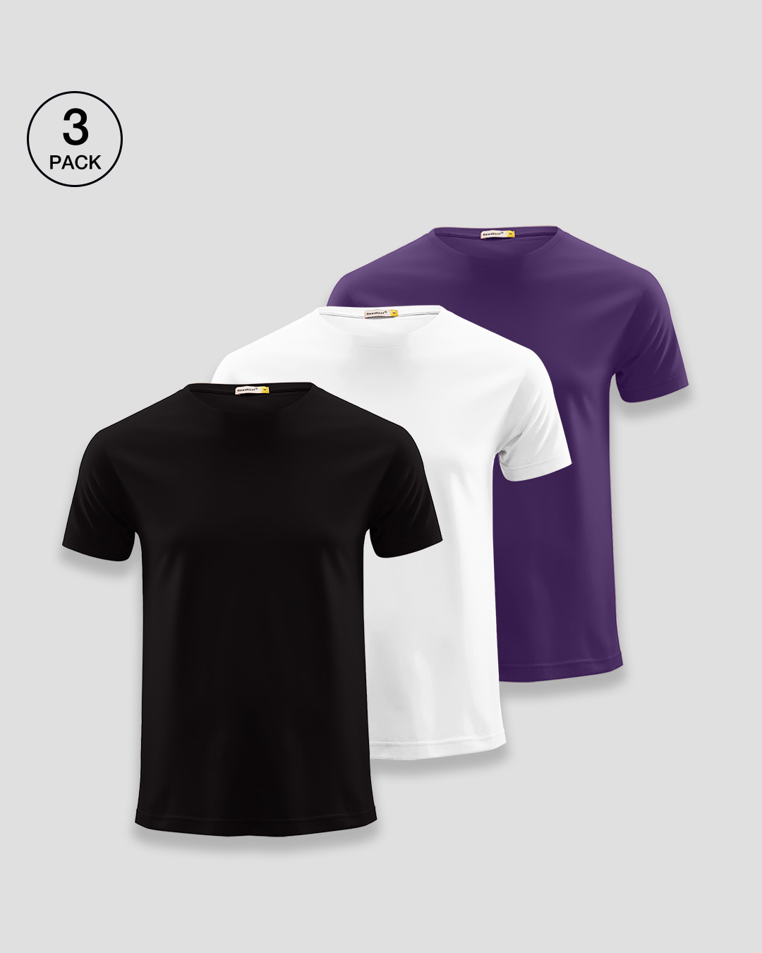 

Men' Half Sleeves T-Shirt Pack of 3 (Black,White & Parachute Purple) Men' Plain Half Sleeve T-shirt - Pack of 3 Bewakoof.com, Black-white-purple