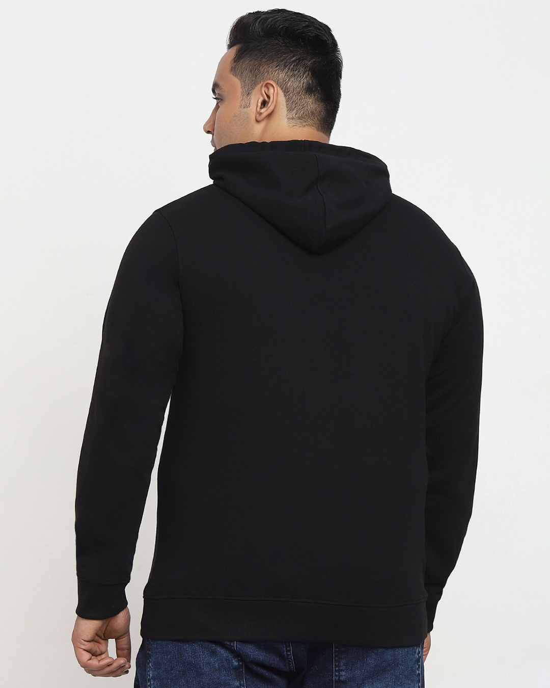 Shop Men's Black Relax Graphic Printed Oversized Plus Size Hoodie-Back