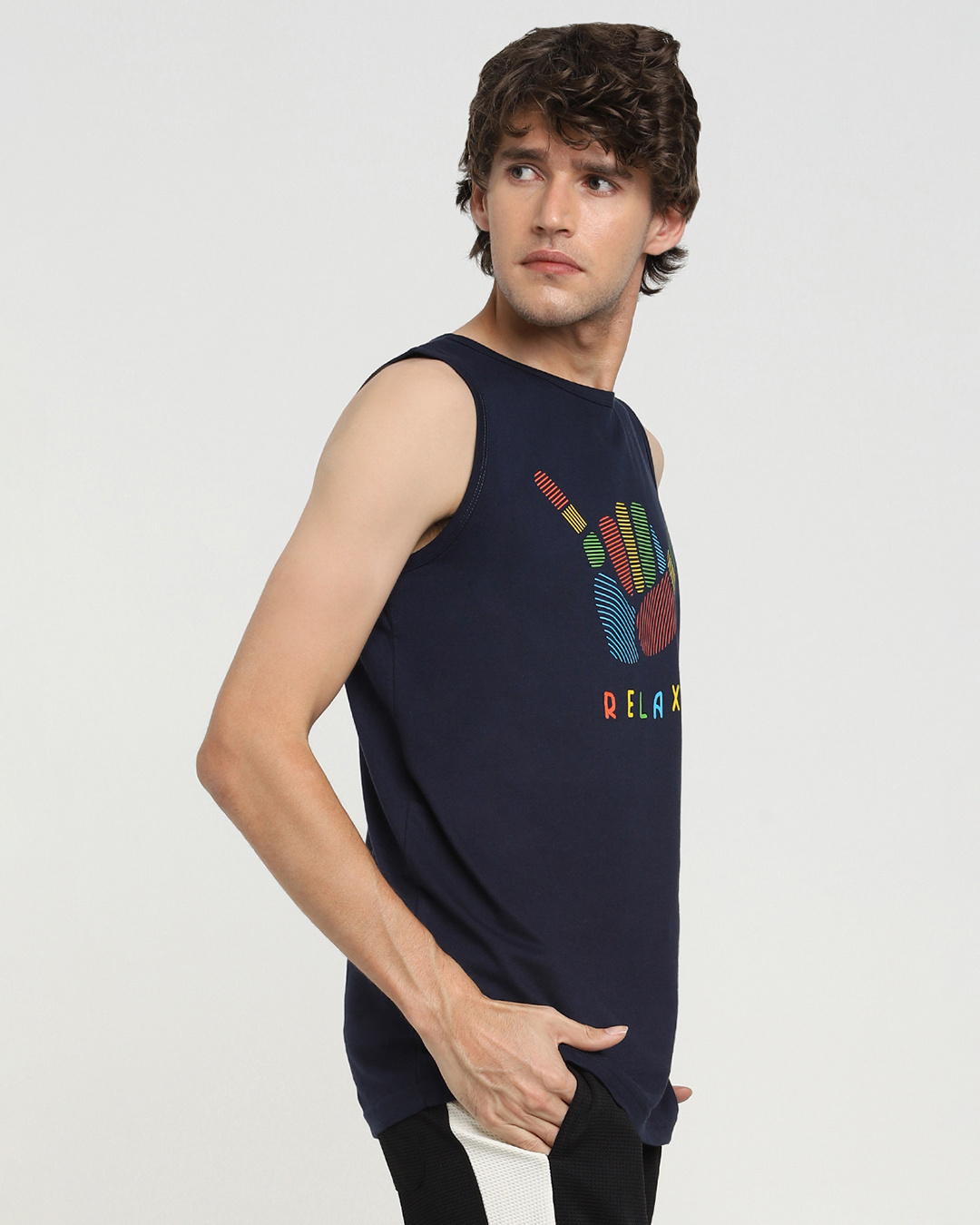 Shop Men's Blue Hang Loose Relax Graphic Printed Vest-Back