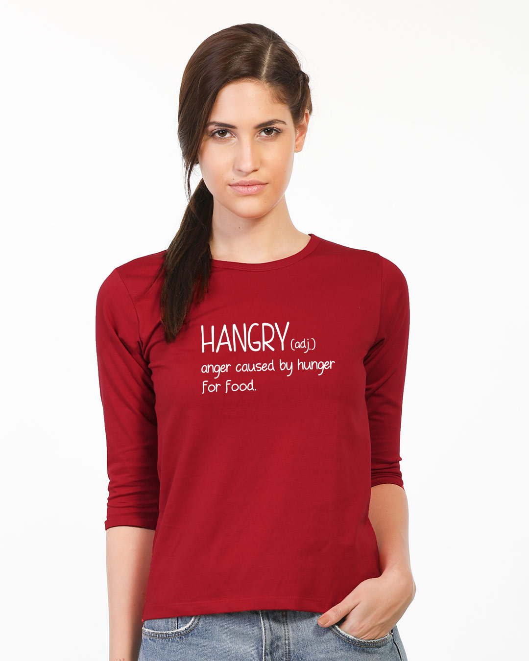 Shop Hangry Round Neck 3/4th Sleeve T-Shirt-Back