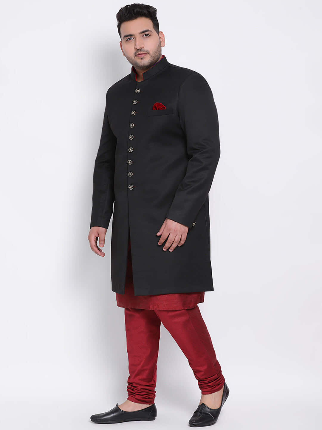 Shop 3 Pics 3pc Kurta Pyjama Sherwani-Back