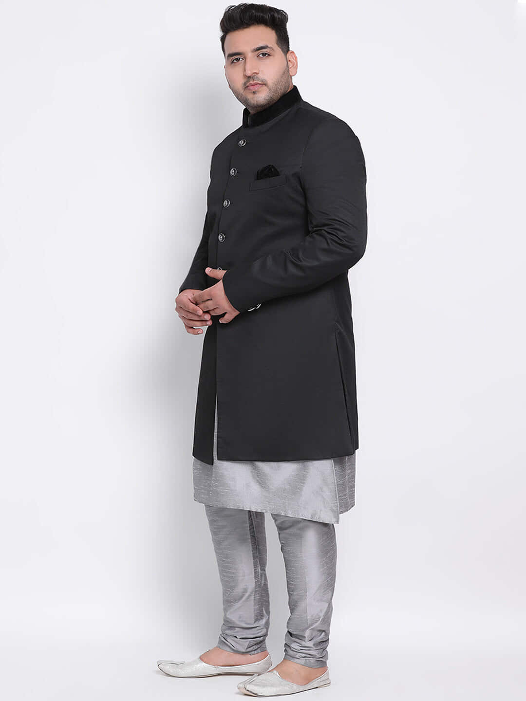 Shop 3 Pics 3pc Kurta Pyjama Sherwani-Back