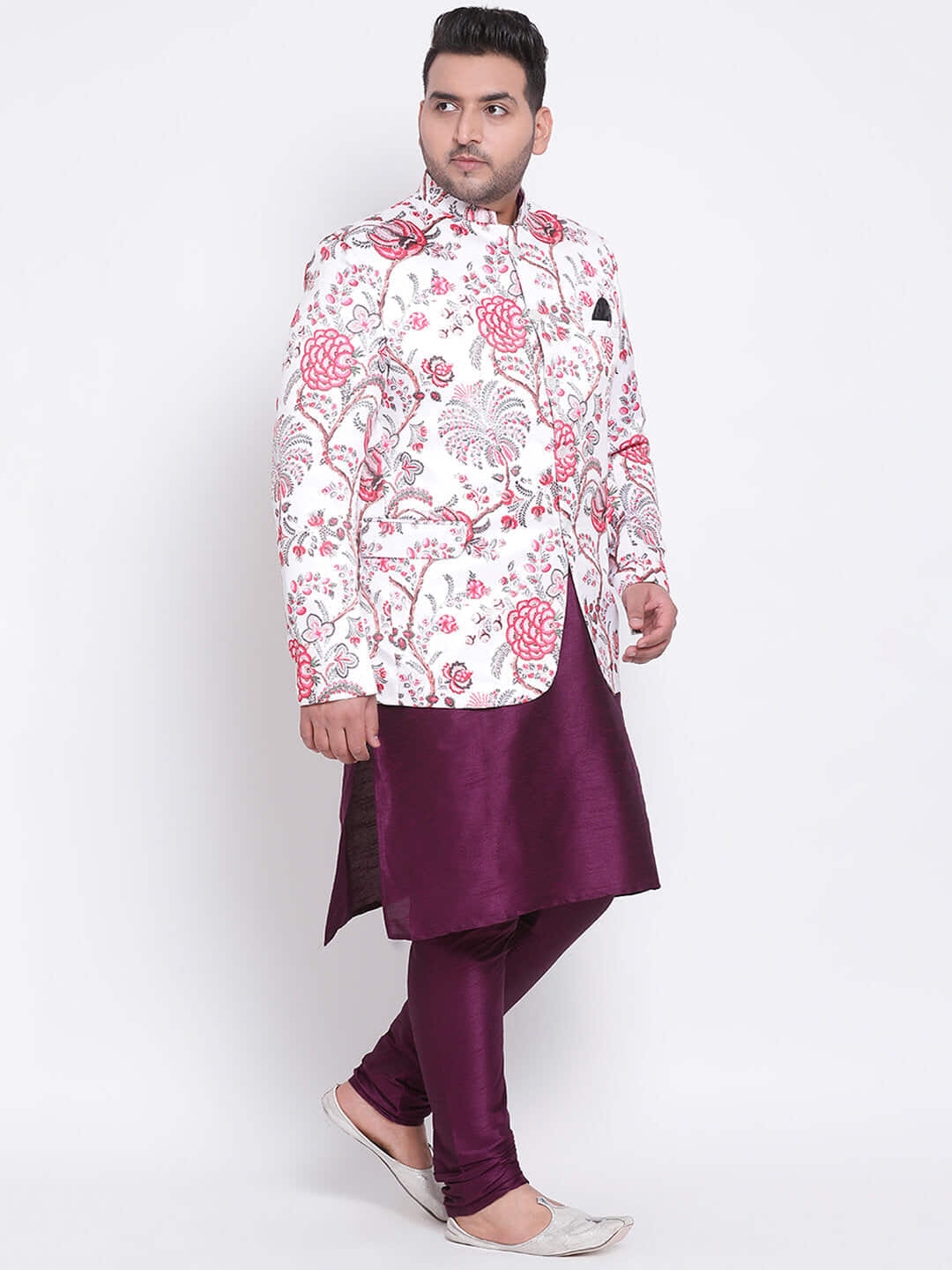 Shop 3 Pics 3pc Silk Kurta Pyjama Blazer-Back