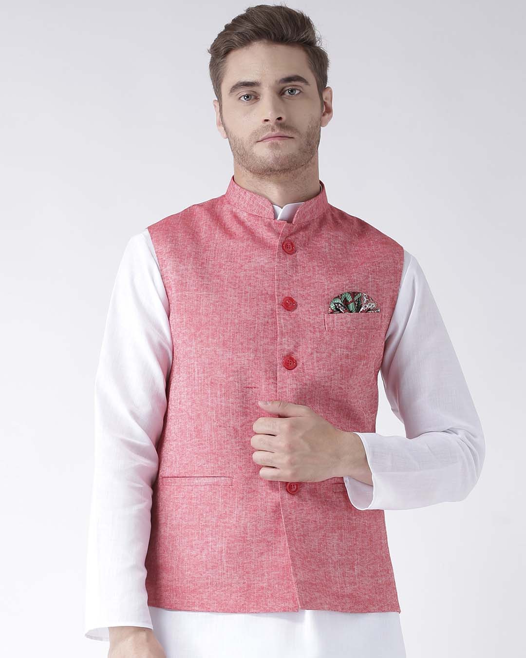 Buy HANGUP Solid Cotton Blend Slim Fit Men's Nehru Jacket | Shoppers Stop