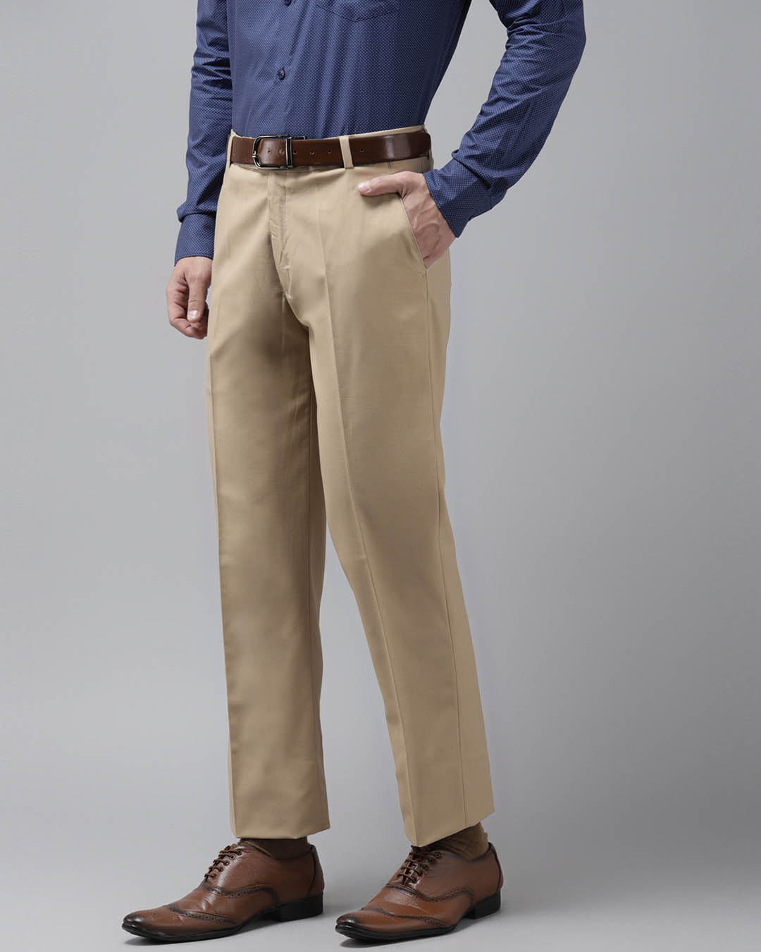Shop Mens Beige Solid Casual Trouser-Back