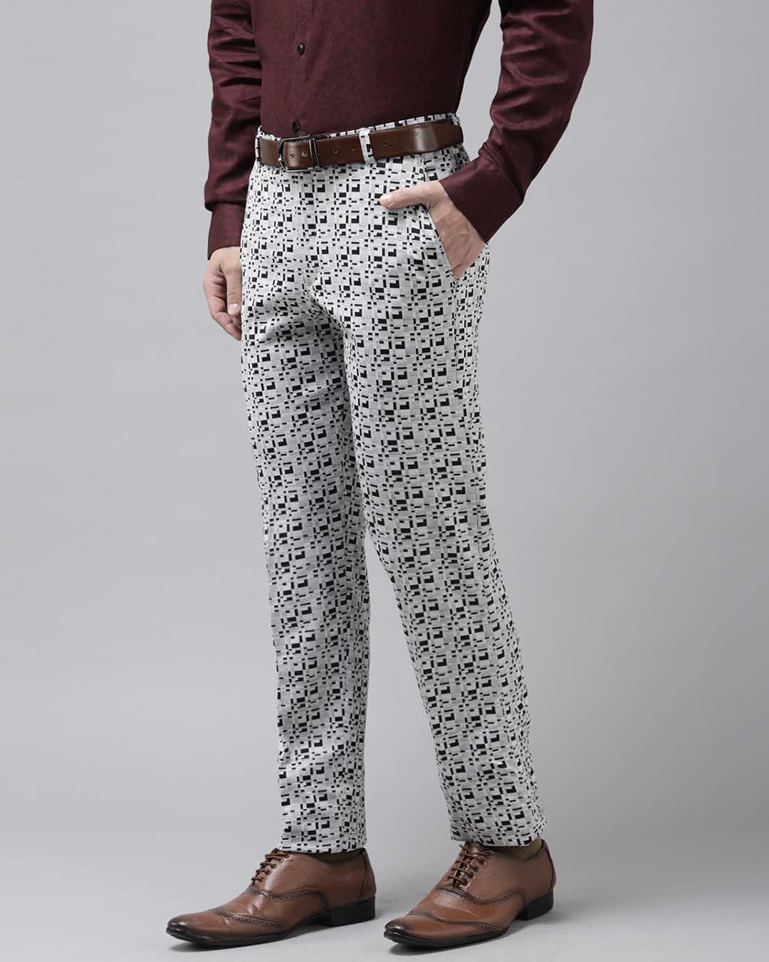 Shop Mens Grey Self Design Casual Trouser-Back