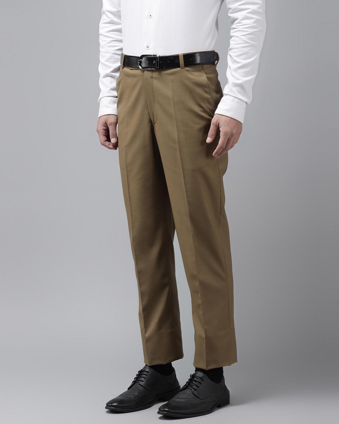 Shop Mens Khakhi Solid Casual Trouser-Back