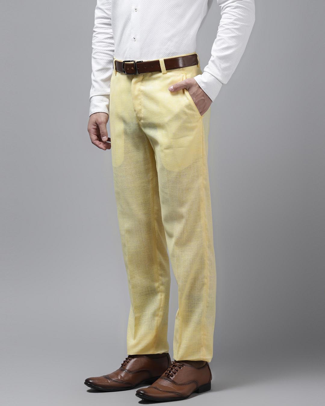 Shop Mens Linen Cotton Solid Casual Trouser-Back