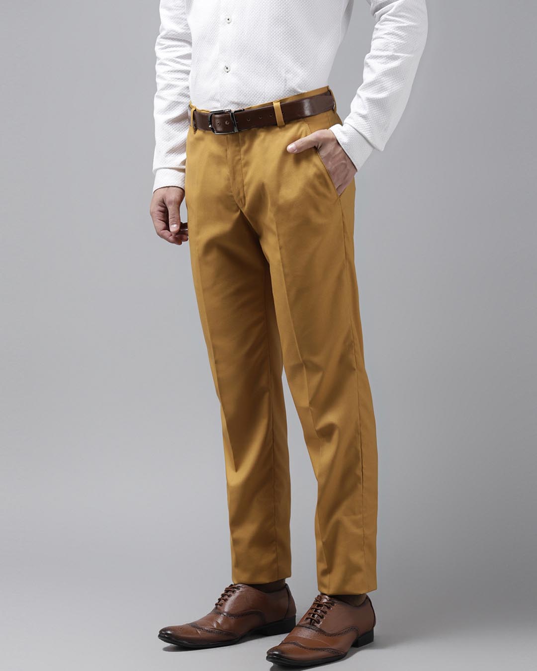 Shop Mens Mustard Solid Casual Trouser-Back