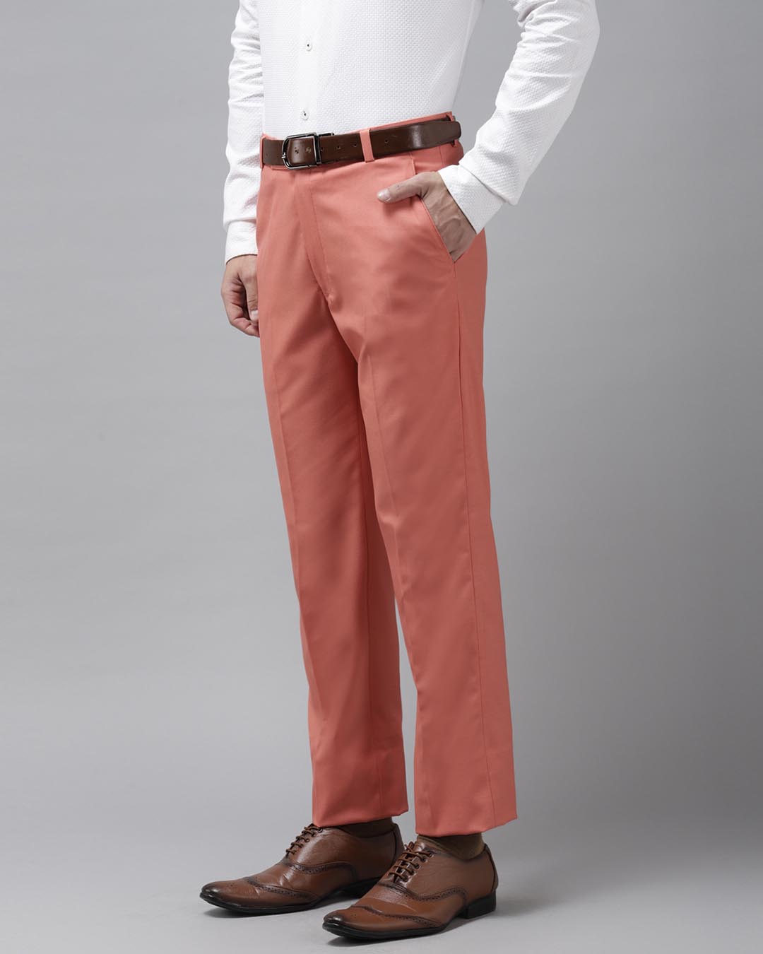 Shop Mens Peach Solid Casual Trouser-Back