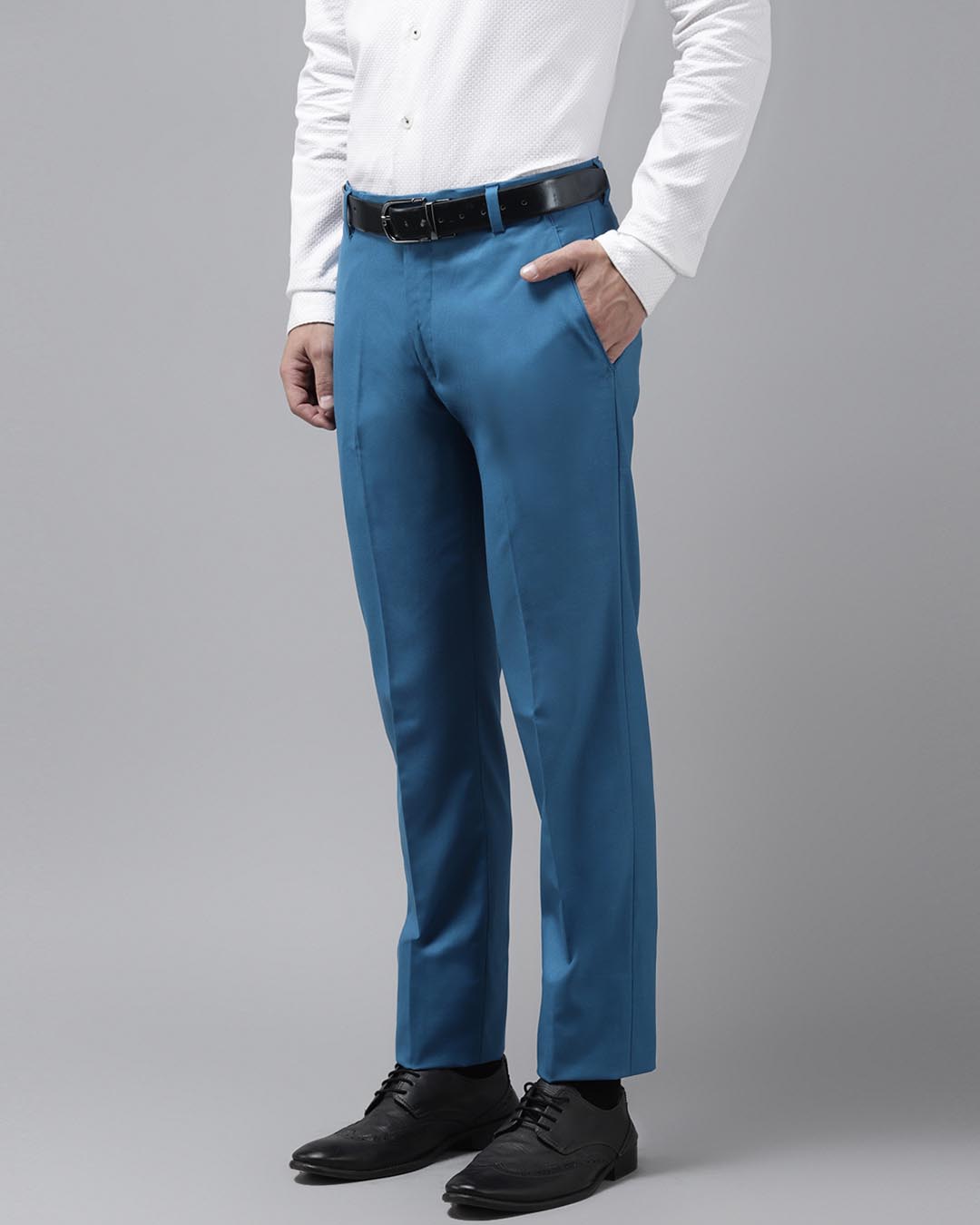 Shop Mens Blue Solid Casual Trouser-Back