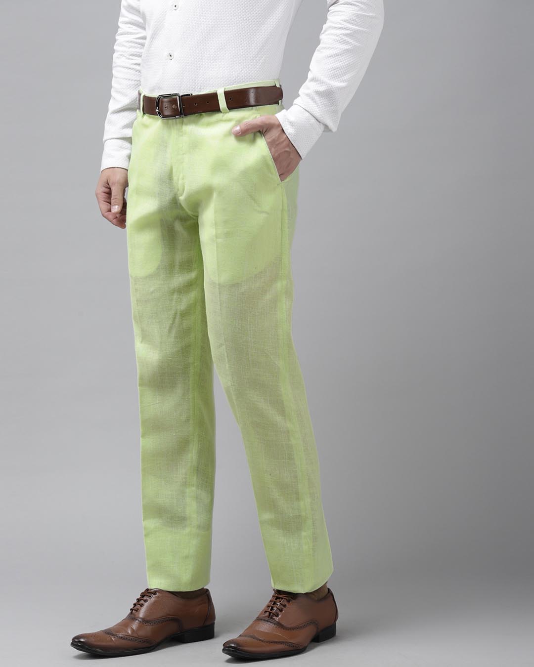 Shop Mens Linen Cotton Solid Casual Trouser-Back