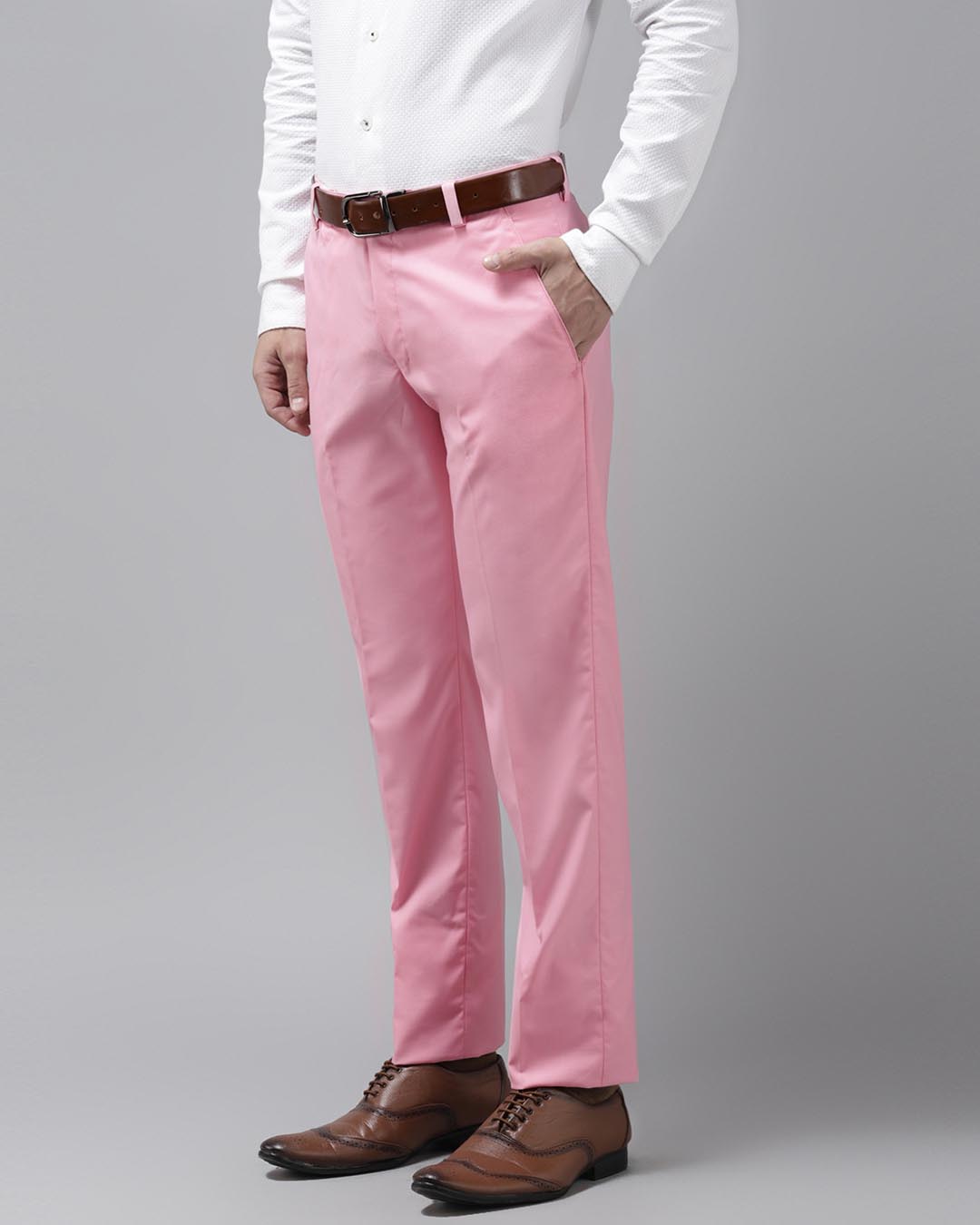 Shop Mens Pink Solid Casual Trouser-Back