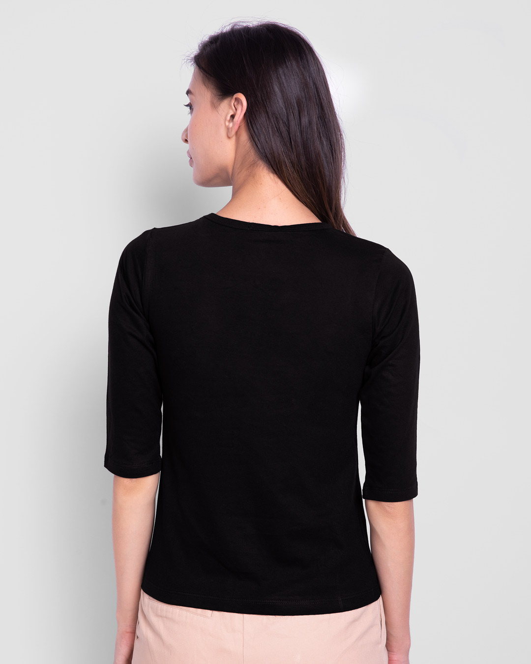 Shop Happiness Circle Round Neck 3/4th Sleeve T-Shirt Black-Back