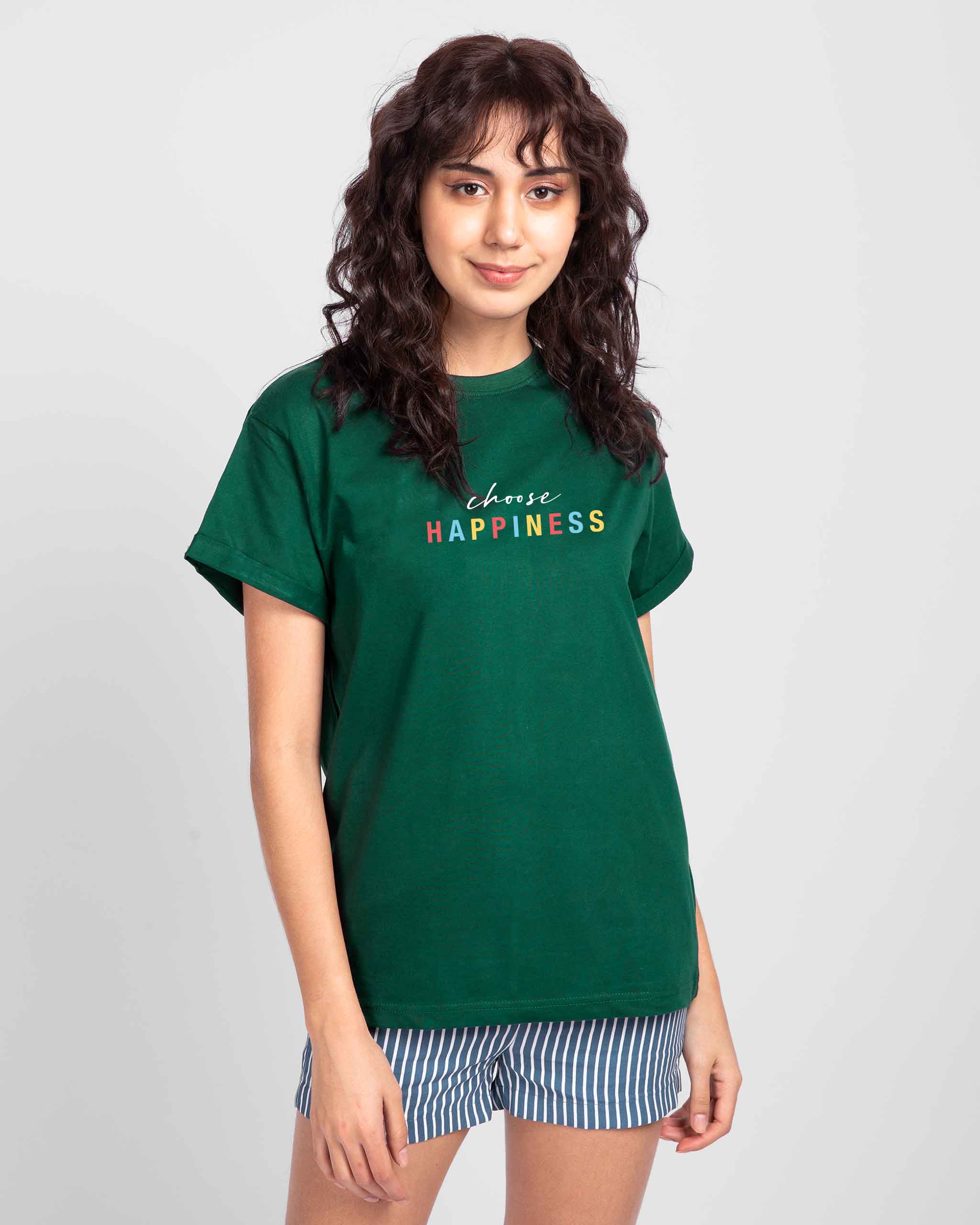Shop Happiness Colorful Boyfriend T-Shirt Dark Forest Green-Back