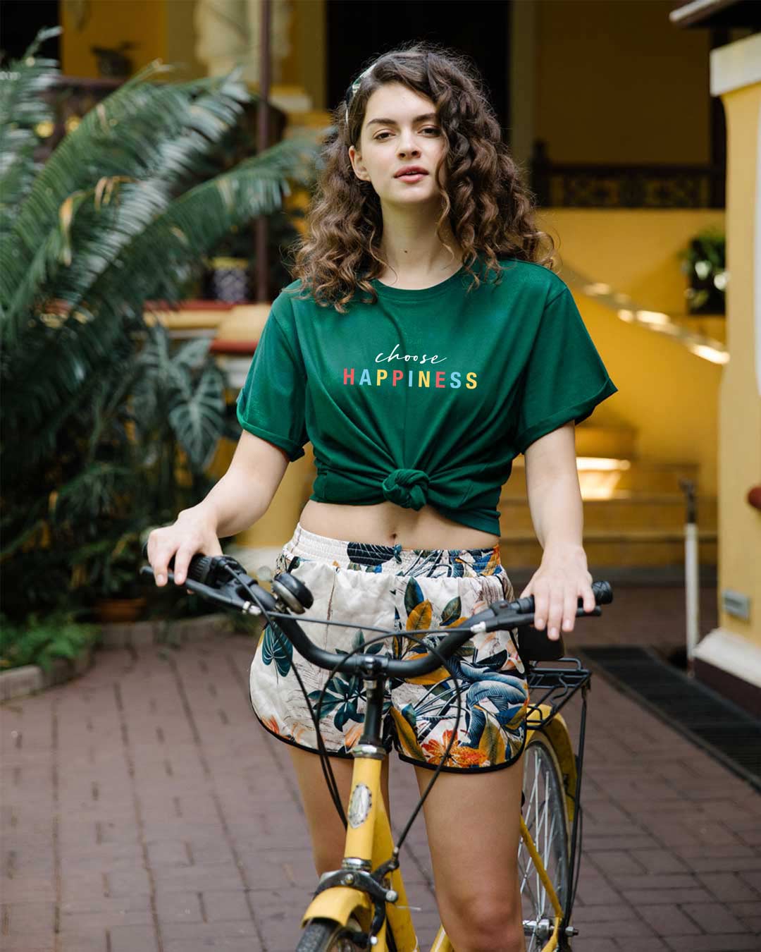 

Happiness Colorful Boyfriend T-Shirts Dark Forest Green Women' Printed Boyfriend T-Shirts Bewakoof.com