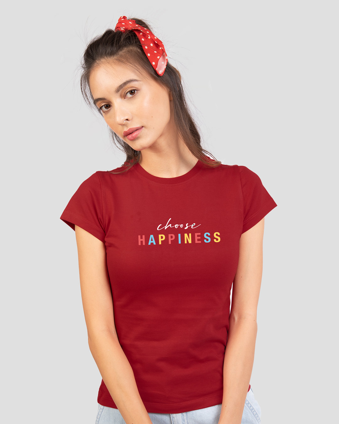 Shop Women's Red Happiness Colorful Typography T-shirt-Back