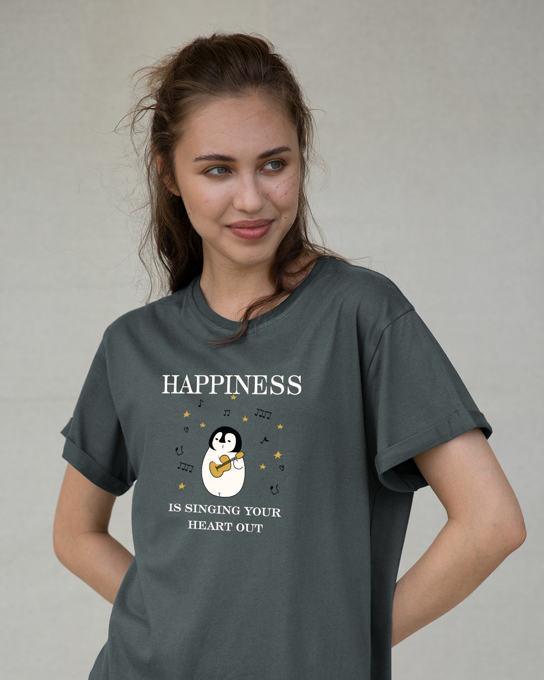 Shop Happiness-penguin Boyfriend T-Shirt-Back