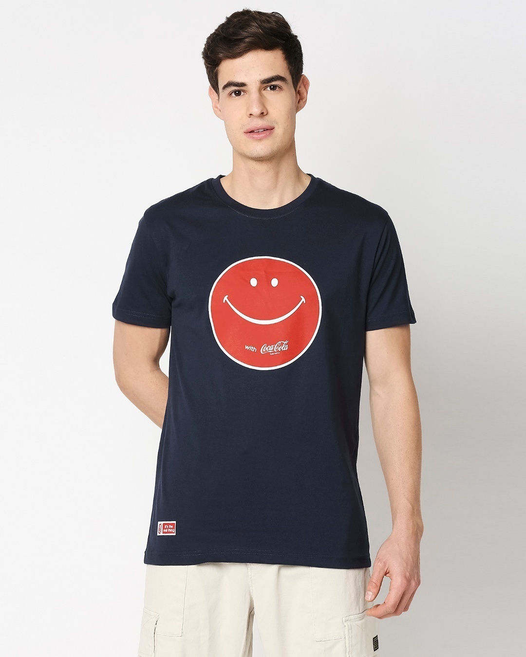 Shop Men's Blue Happy Face Coke Graphic Printed T-shirt-Back