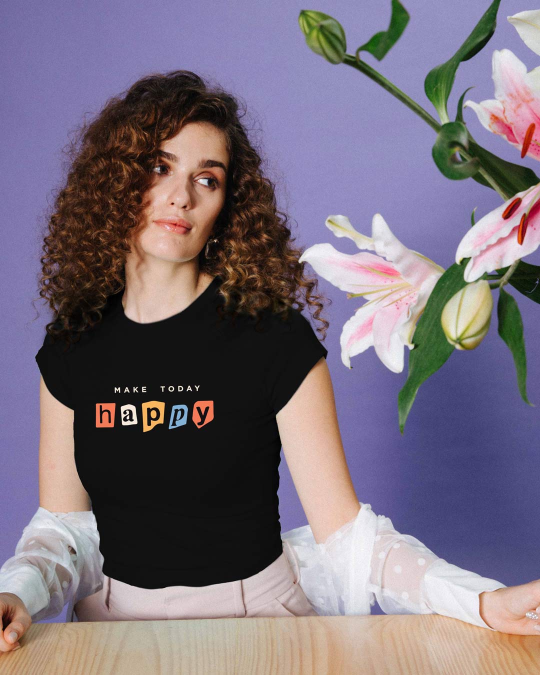 

Happy Today Half Sleeve T-Shirts Women' Half Sleeve Printed T-shirt Bewakoof.com, Black