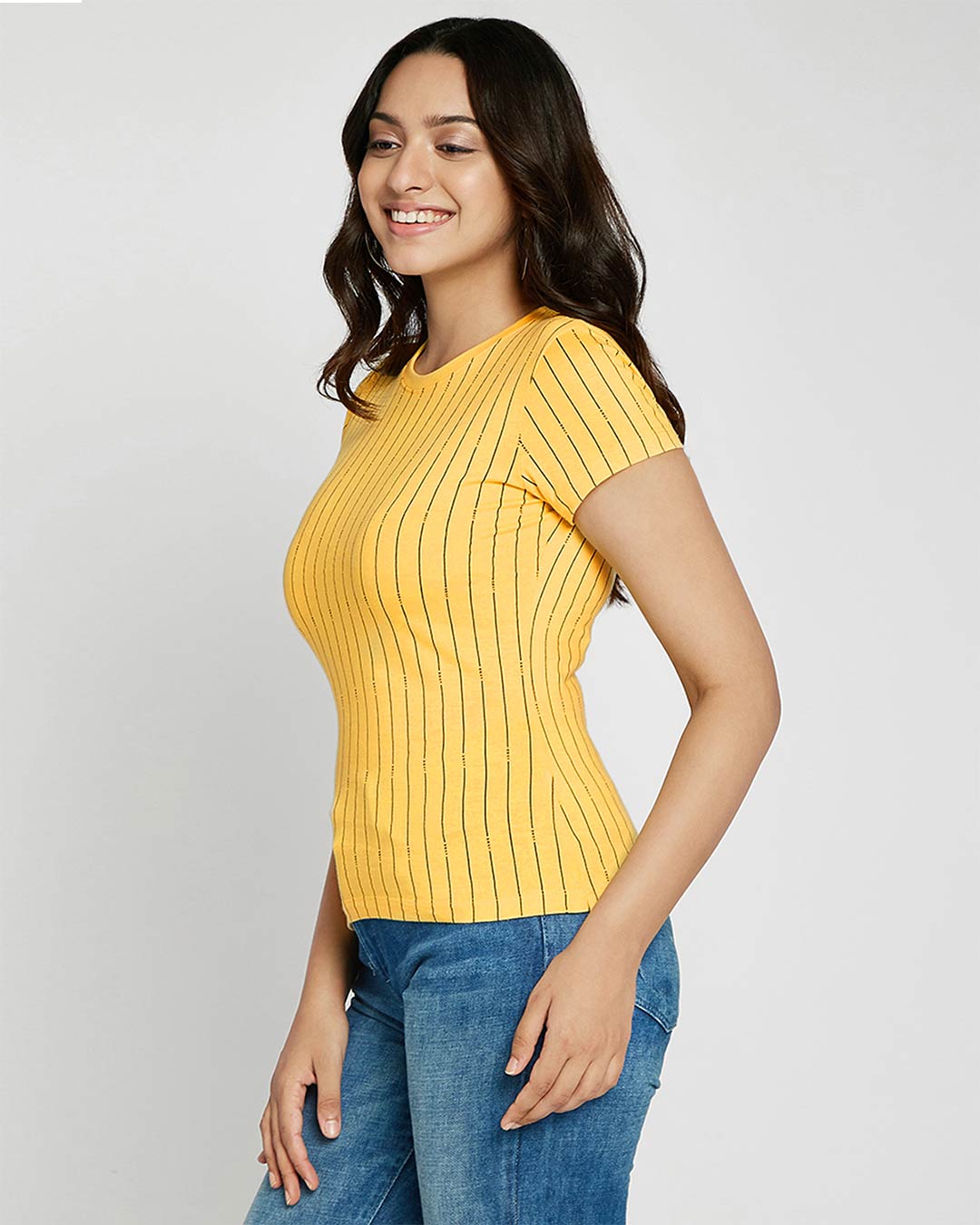 Shop Happy Yellow All Over Printed Half Sleeve T-Shirts-Back