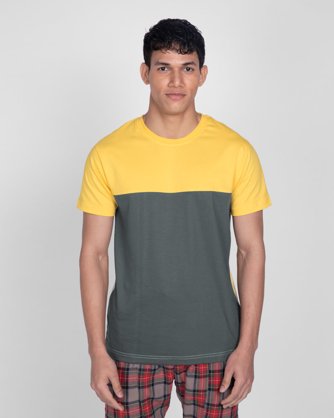 Shop Happy Yellow Color Block T-Shirt-Back
