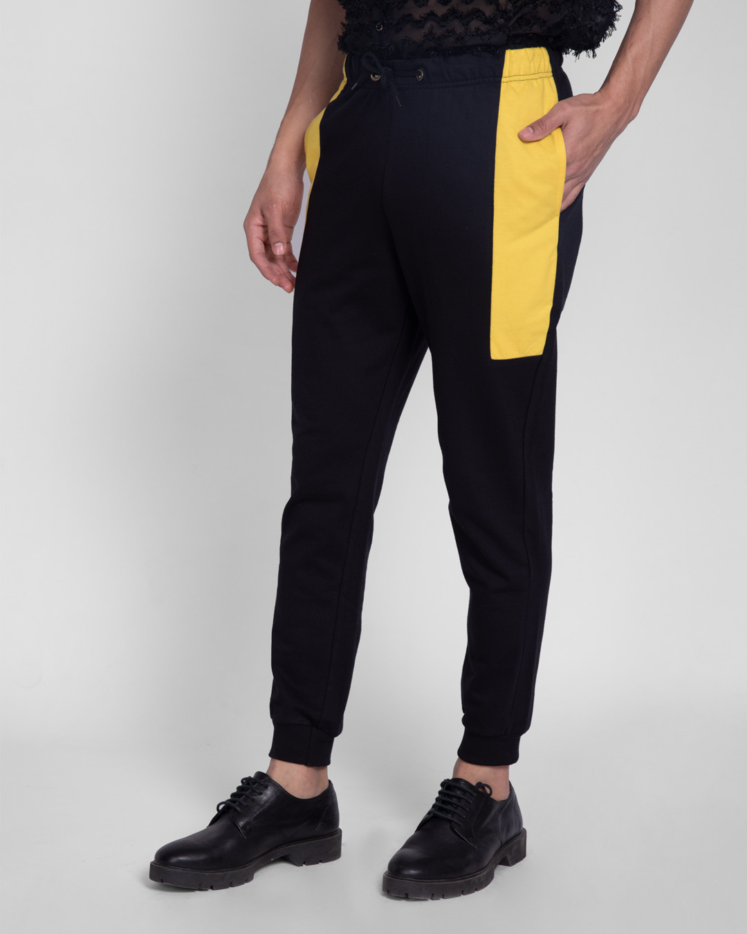 Shop Happy Yellow Pocket Panel Casual Jogger Pants-Back
