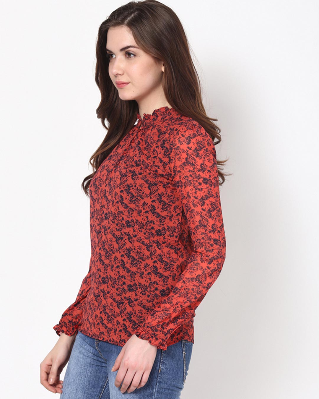 Shop Women Round Neck Full Sleeve Printed Top-Back