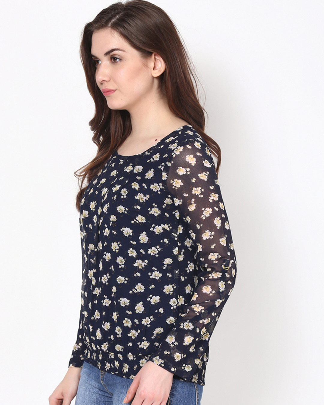 Shop Women Round Neck Full Sleeve Printed Top-Back