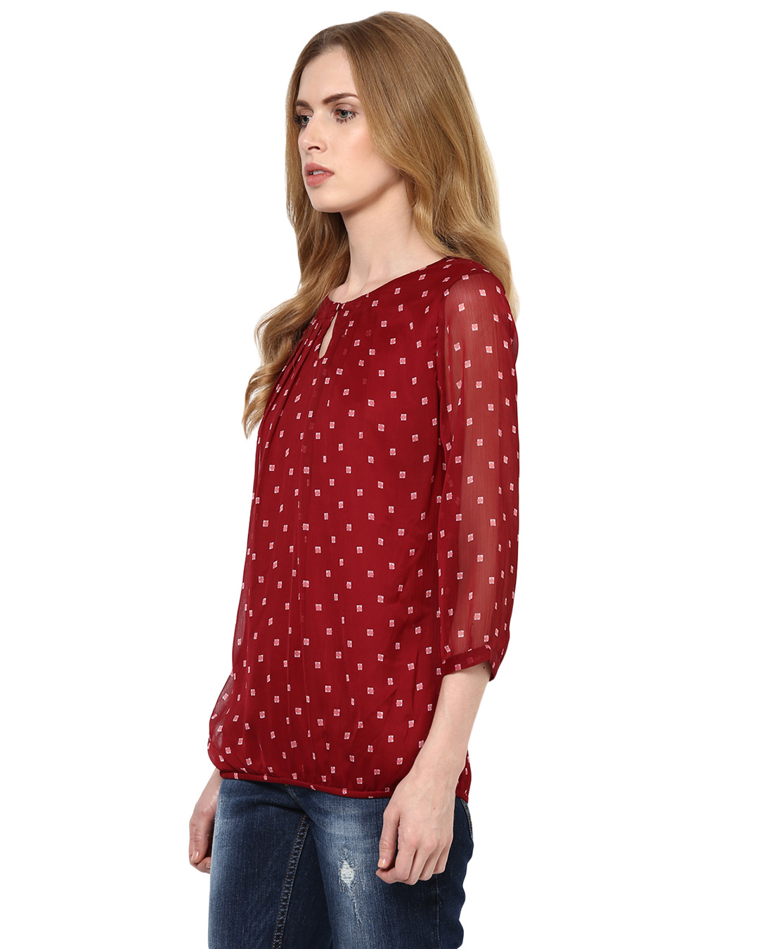 Shop Women's Round Neck Three Quarter Sleeves Printed Top-Back