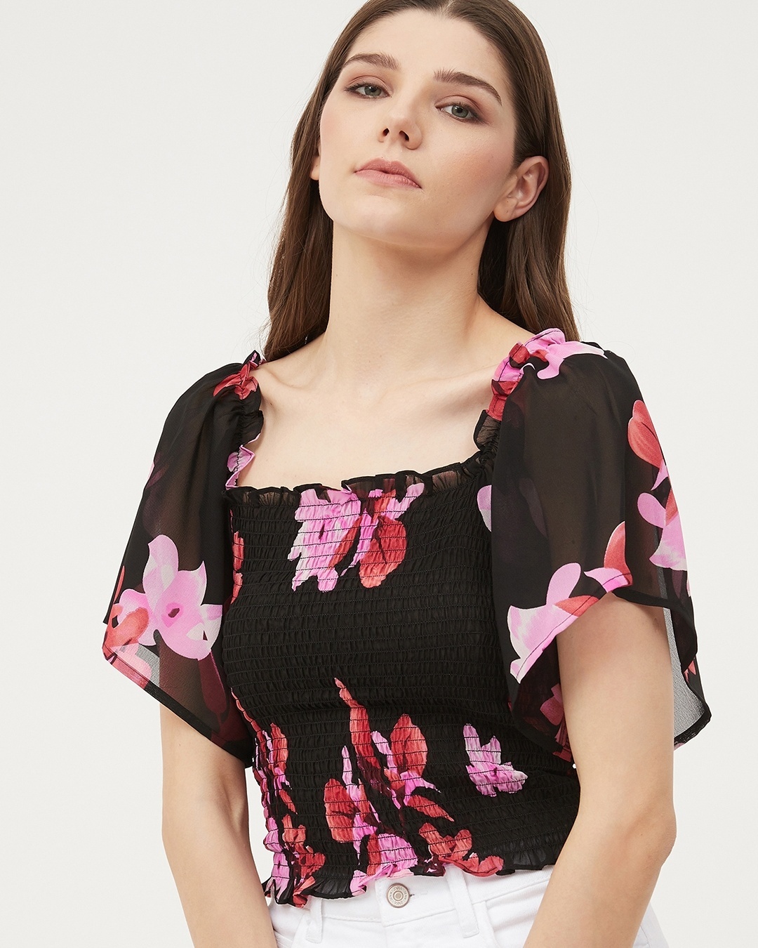 Shop Women's Black All Over Floral Printed Top-Back