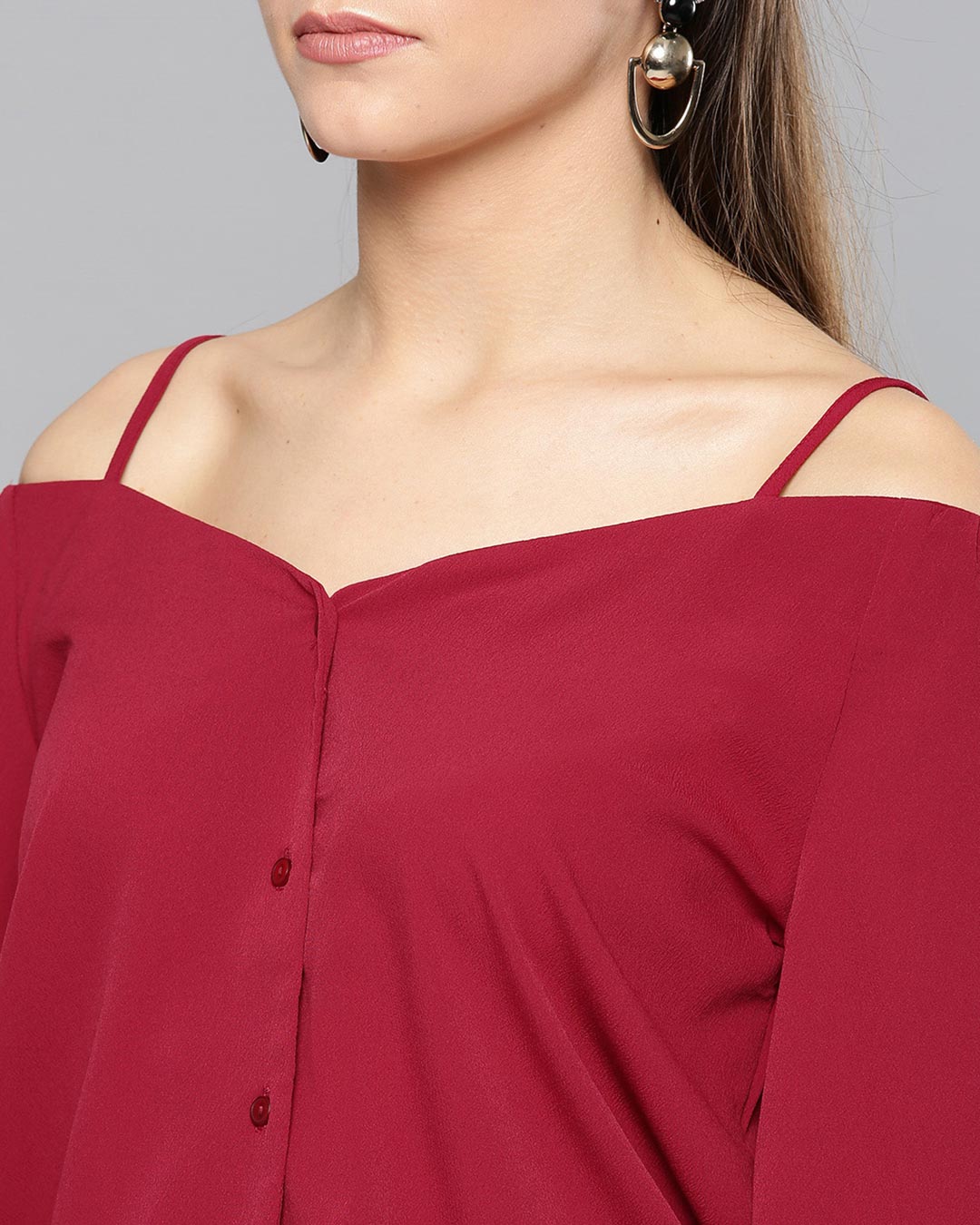 Shop Women Shoulder Straps Full Sleeve Solid Top-Back
