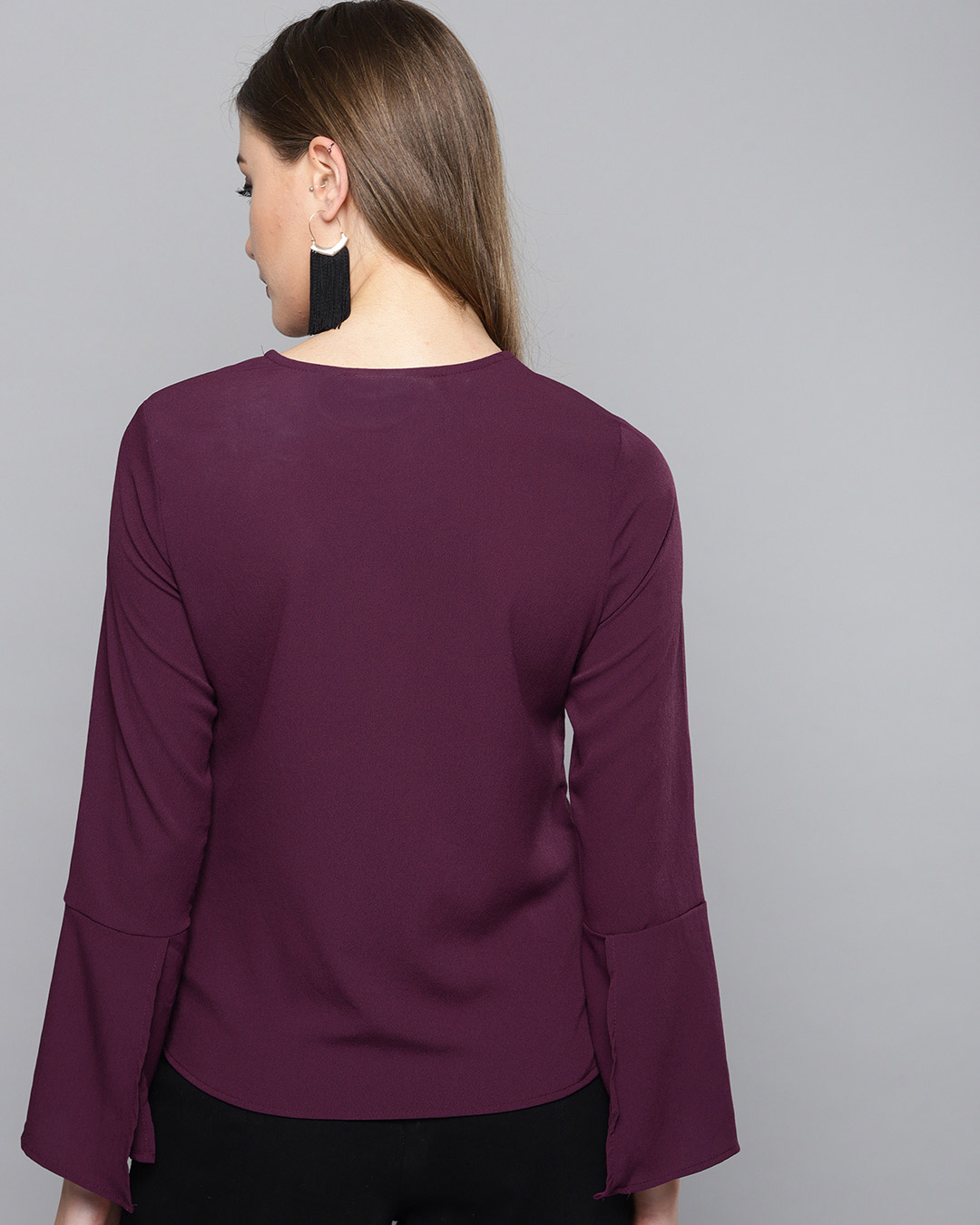 Shop Women Square Neck Full Sleeve Solid Top-Back