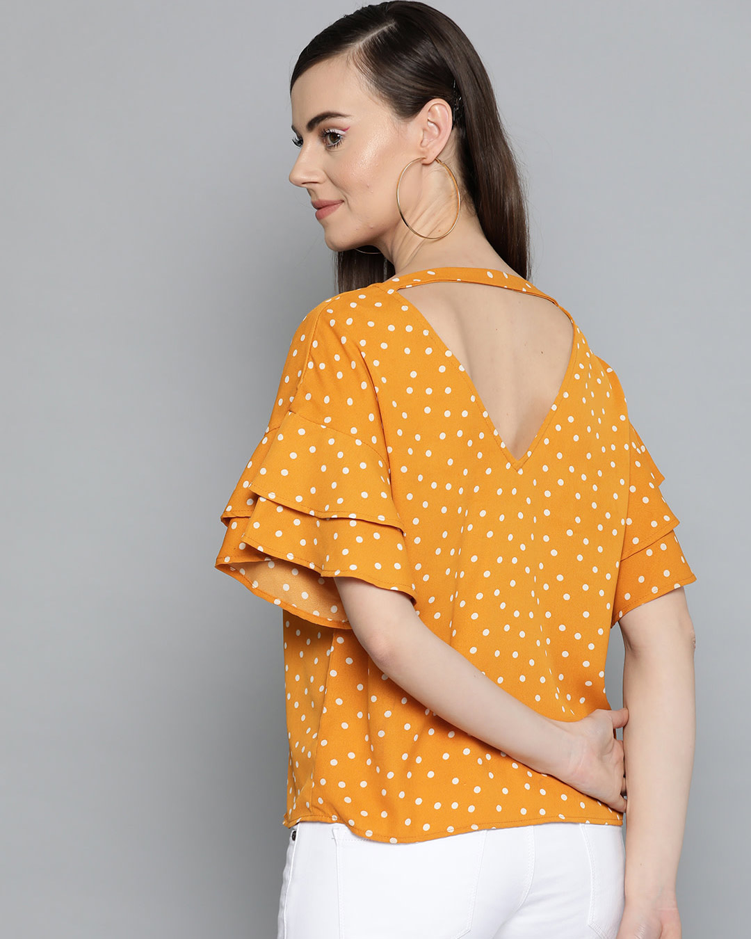 Shop Women V Neck Full Sleeve Polka Dot Top-Back