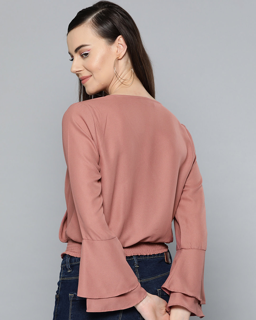 Shop Women's V Neck Full Sleeve Solid Top-Back