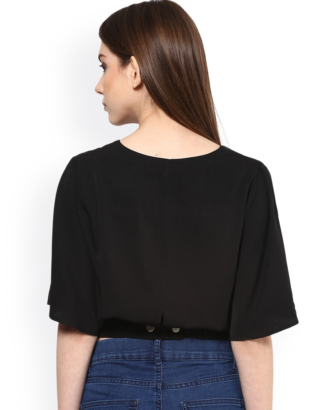 Shop Women V Neck Half Sleeves Solid Top-Back