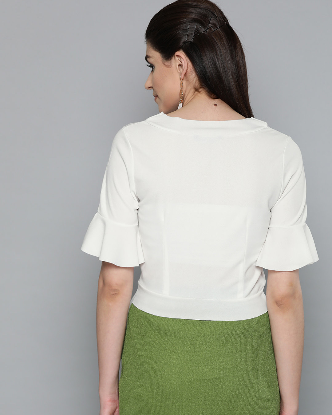Shop Women's V Neck Short Sleeves Solid Top-Back