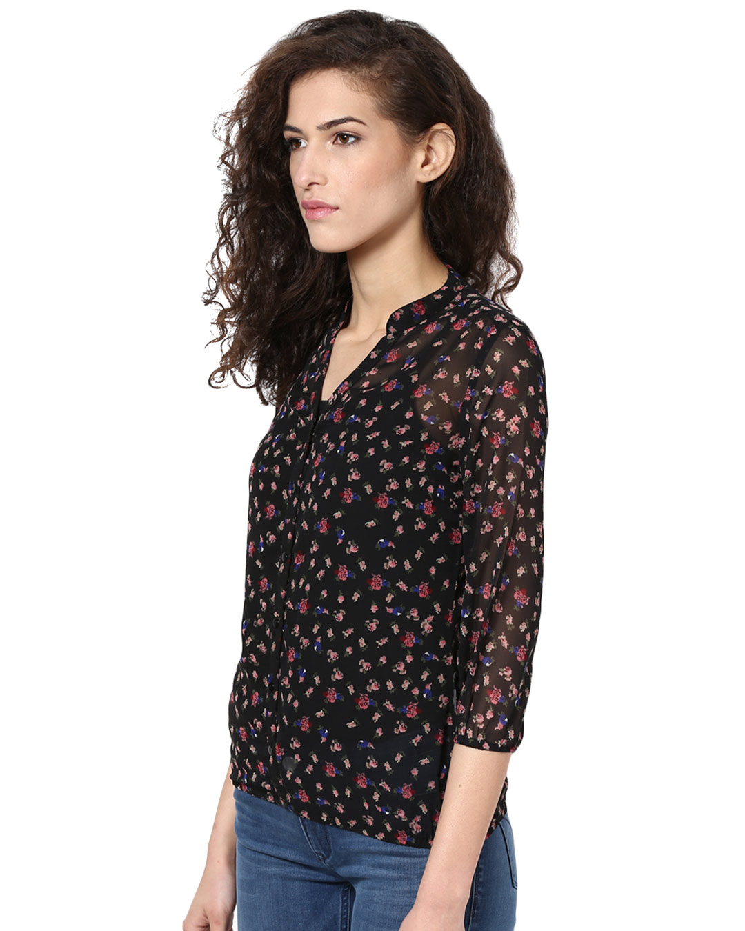 Shop Women V Neck Three Quarter Sleeves Printed Top-Back