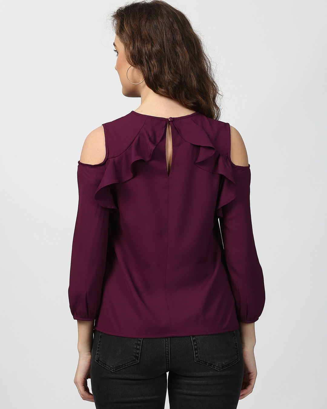 Shop Women V Neck Three Quarter Sleeves Solid Top-Back
