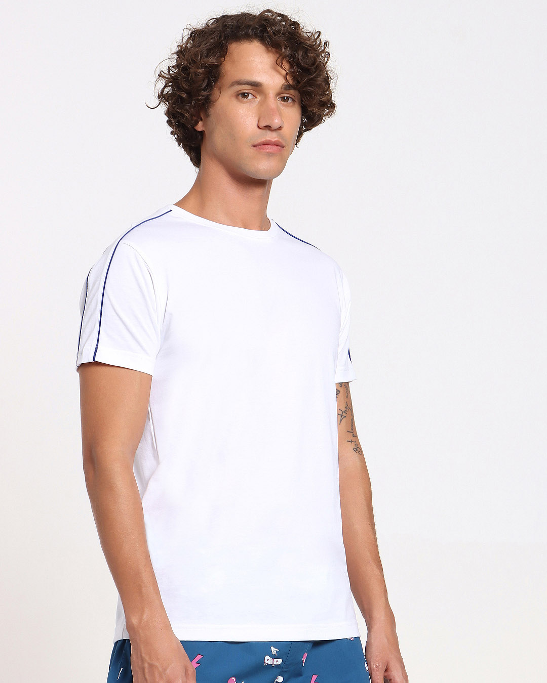 Shop Men's White Shoulder Piping T-shirt-Back