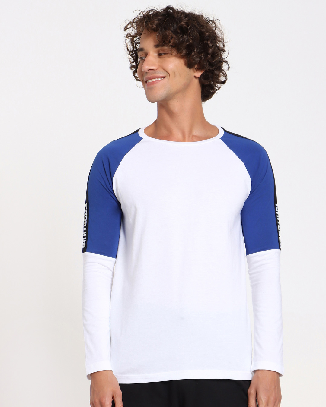 Shop Hashtag Blue Shoulder Tape Color Block T-Shirt-Back