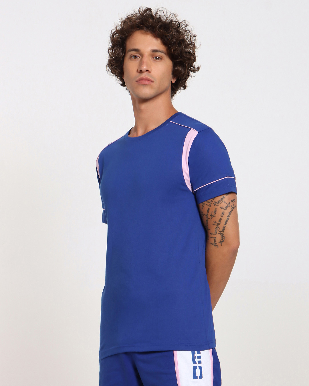 Shop Hashtag Blue Sport Trim T-Shirt-Back