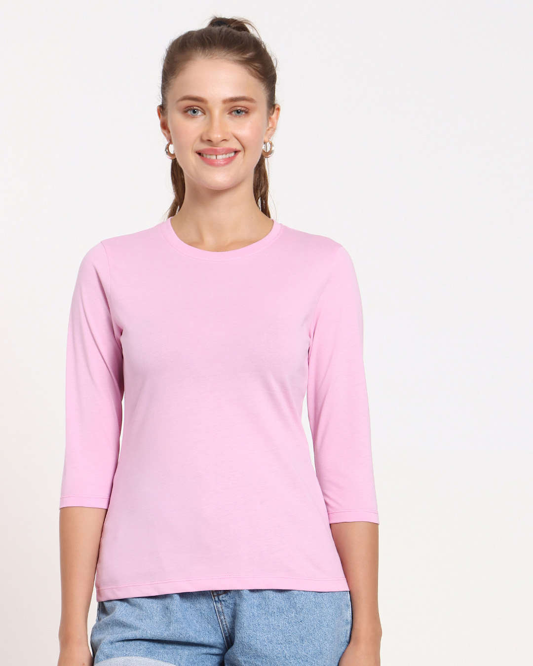 Shop Women's Pink 3/4th Sleeve Slim Fit T-shirt-Back