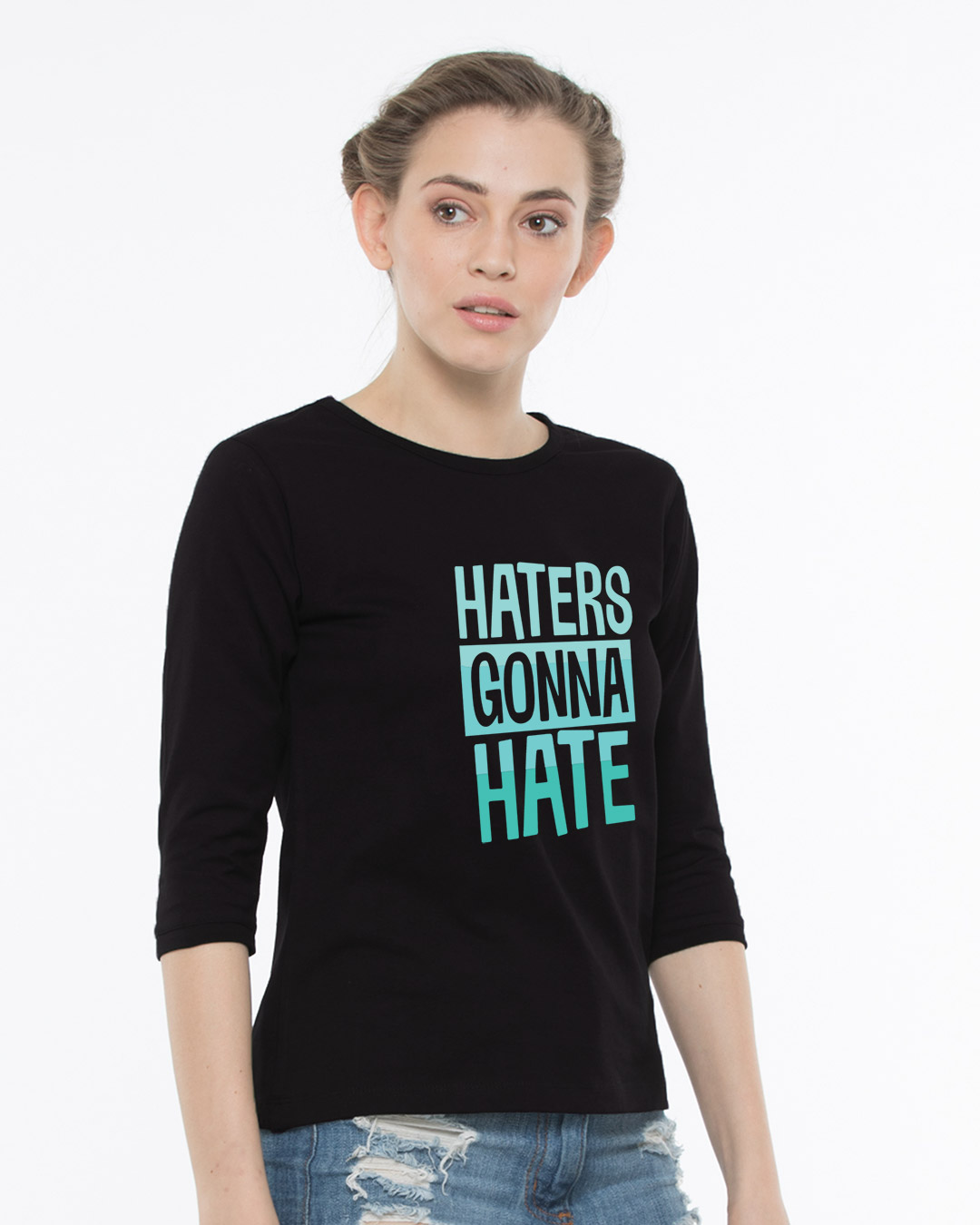 Shop Haters Gonna Round Neck 3/4th Sleeve T-Shirt-Back