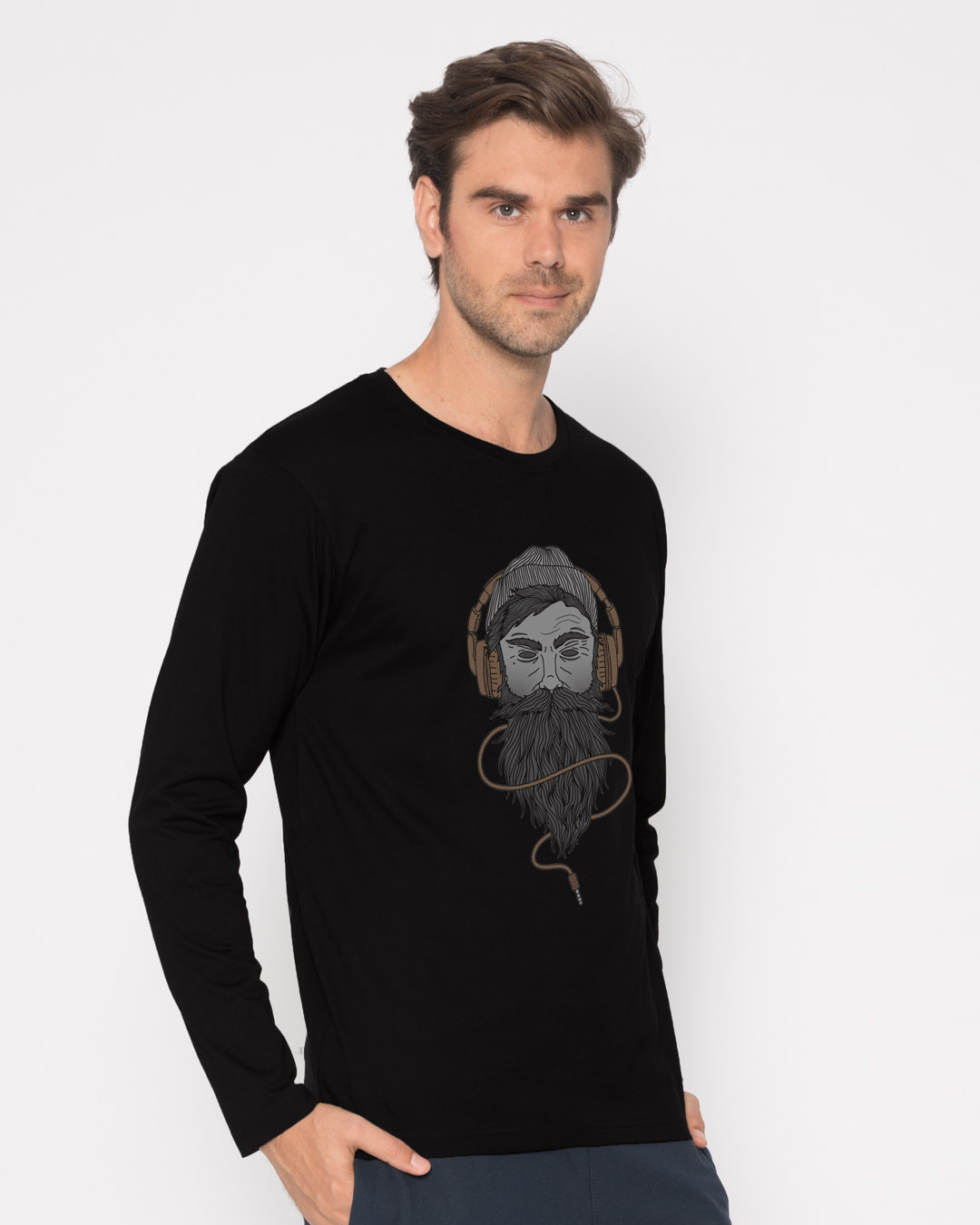 Shop Headphone Jack Guy Full Sleeve T-Shirt-Back