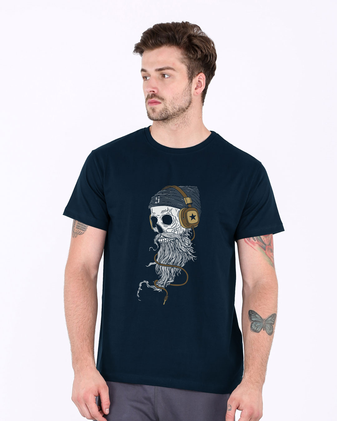 Shop Headphone Jack Skull Half Sleeve T-Shirt-Back